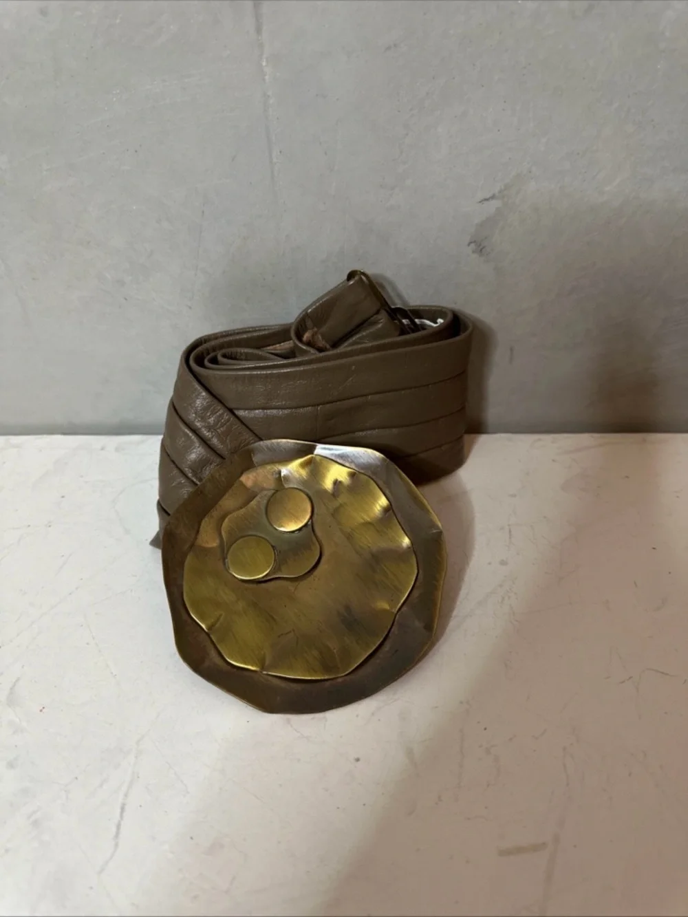 VINTAGE REYNOLD MEJER PETALS STUDIO COPPER BRASS LEATHER BELT